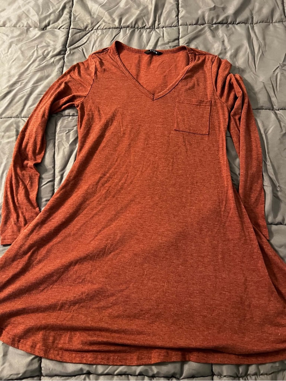 Soft V-Neck Long Sleeve Lounge Dress - Rust